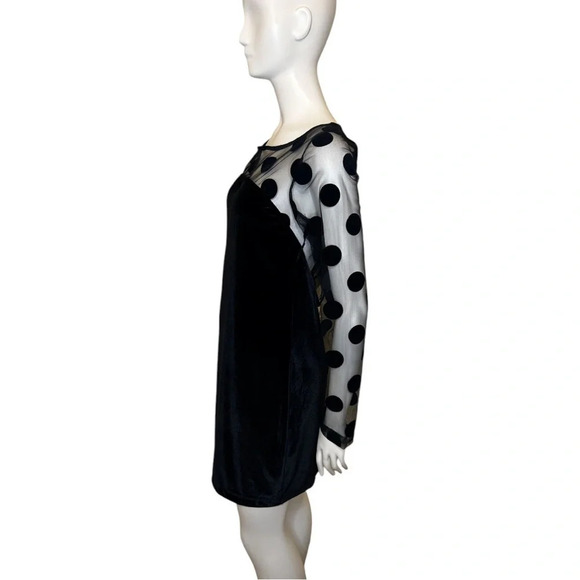 BCBGeneration Women’s Black Velvet Polka Dot Long Sleeve Dress NWT Small - Picture 3 of 9